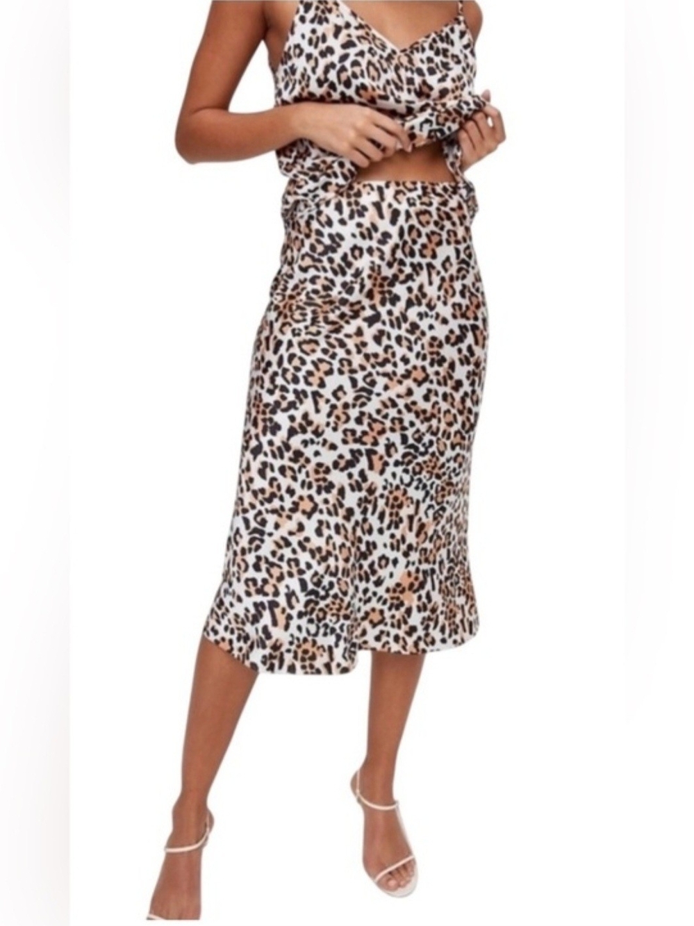 Aritzia Babaton Leopard Print Slip Satin Midi Skirt Womens Size 12